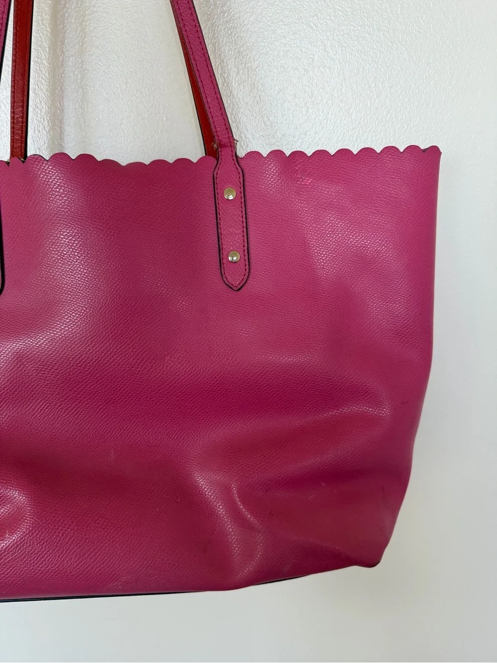 COACH Metro Fuschia Leather Tote w/ Floral Embellishments and Scalloped Top Edge